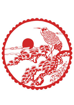 剪紙仙鶴窗花