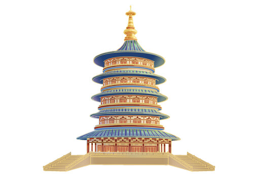 洛陽天堂明堂手繪國(guó)潮插畫免摳素材