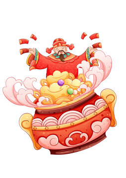 迎財神聚寶盆插畫