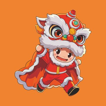 卡通舞獅男孩