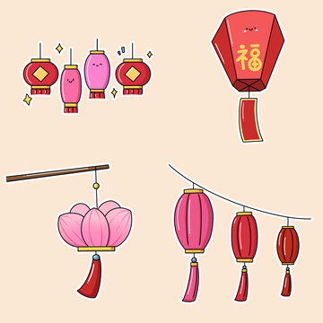 元宵花燈元素簡(jiǎn)筆畫(huà)