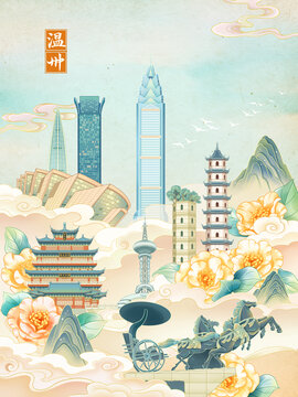 溫州地標(biāo)城市建筑插畫海報(bào)