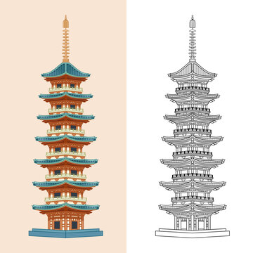 溫州古建筑凈光塔線稿
