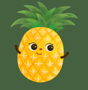 一個舉雙手打招呼的卡通擬人菠蘿鳳梨