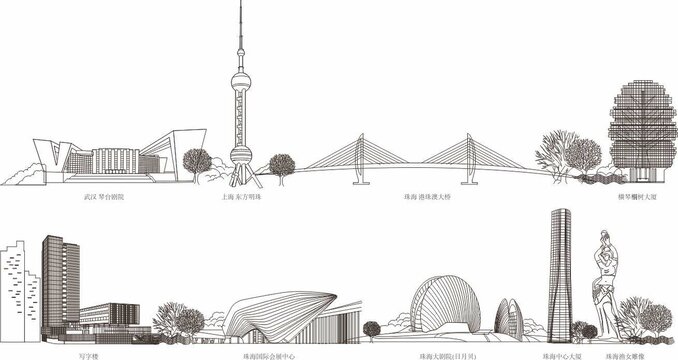 城市地標(biāo)矢量線稿