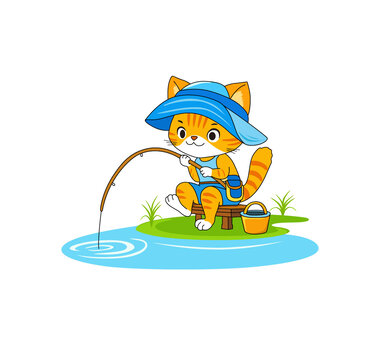 小貓釣魚矢量卡通形象