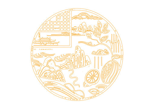 福鼎城市地標(biāo)古建筑插圖版畫素描底紋矢量圖