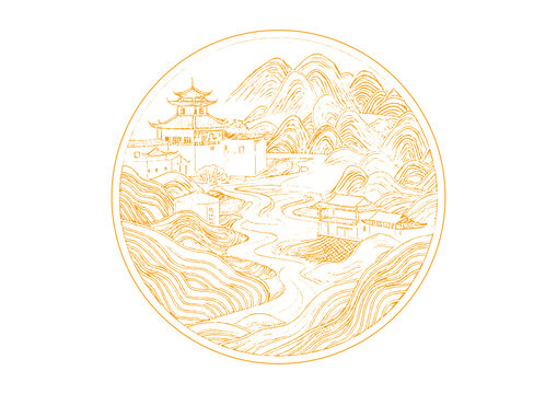 福鼎城市地標(biāo)古建筑插圖版畫素描底紋矢量圖