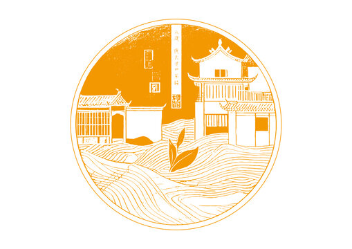 福鼎城市地標(biāo)古建筑插圖版畫素描底紋矢量圖