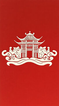 中國(guó)建筑圖案紅色背景