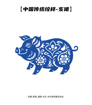 中式紋樣十二生肖亥豬矢量吉祥傳統(tǒng)豬年剪紙