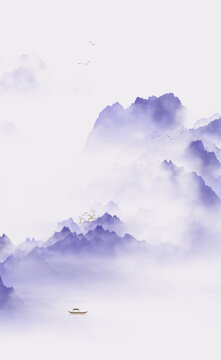 禪意紫幻水墨山