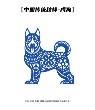 中式紋樣十二生肖戌狗矢量吉祥傳統(tǒng)狗年剪紙
