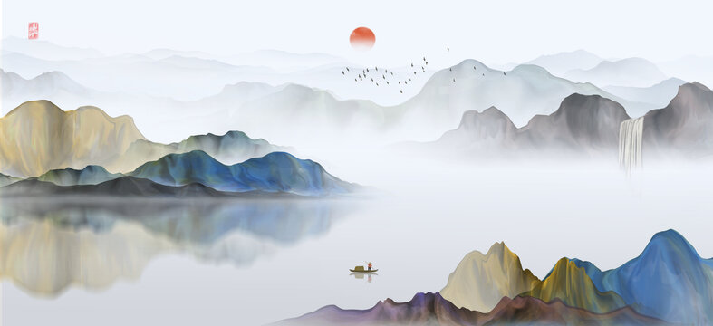 新中式山水背景墻