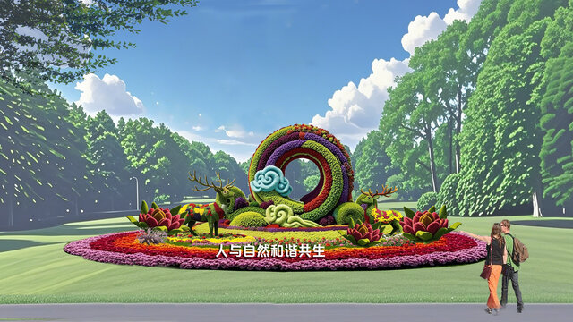 人與自然和諧共生立體花壇