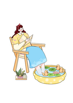 看書人物扁平插畫
