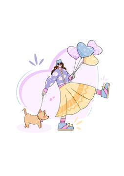 拿氣球的女孩扁平插畫(huà)