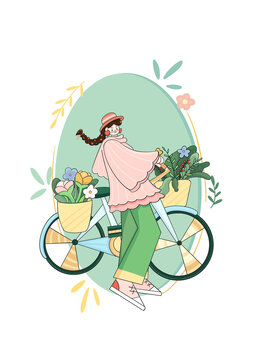 自行車(chē)出行人物扁平插畫(huà)