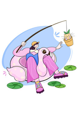 春夏出游人物插畫