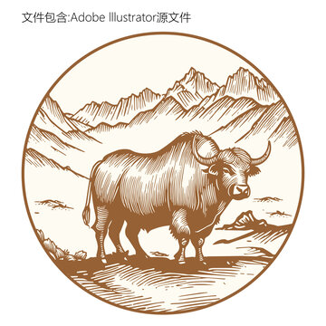 原創(chuàng)牦牛版畫(huà)插畫(huà)設(shè)計(jì)元素