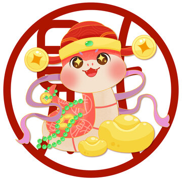 蛇年五福插畫財
