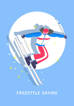 自由式滑雪冬季體育運(yùn)動扁平插畫