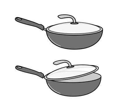 煎炒鍋簡筆畫廚房用品圖標(biāo)簡筆畫線稿