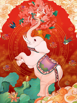 白象吉祥大吉插畫祝福國潮古風(fēng)