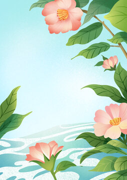 春日花朵場(chǎng)景插畫