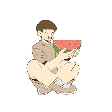 拿著西瓜的男孩