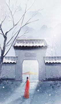 古風(fēng)場景建筑亭子遠(yuǎn)山