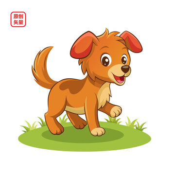 矢量插畫動物草地上玩耍小狗