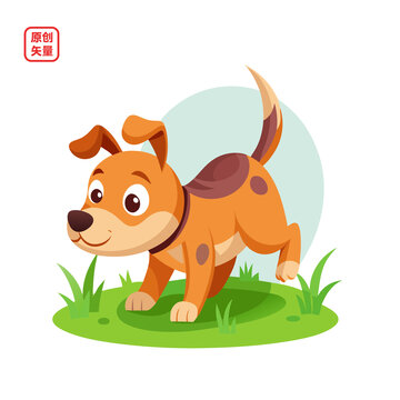 矢量插畫動(dòng)物草地上玩耍小狗