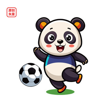 矢量插畫動物踢足球熊貓