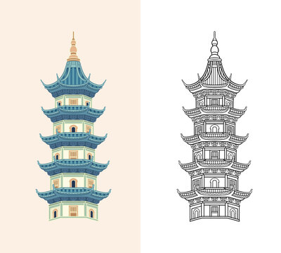 溫州古建筑巽山塔線(xiàn)描