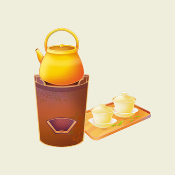 國潮插畫圍爐煮茶