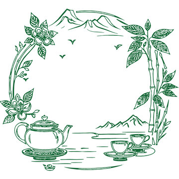 中國風茶元素素描線稿包裝設計底紋矢量圖