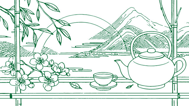 中國風(fēng)茶元素素描線稿包裝設(shè)計底紋矢量圖