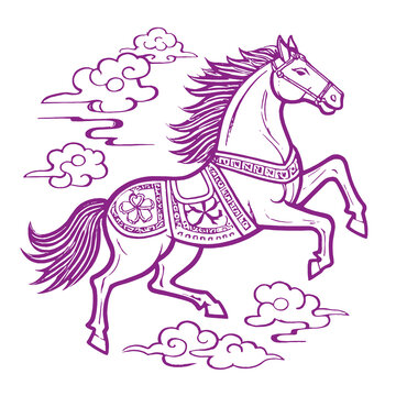 馬年生肖卡通素描線稿包裝設計底紋矢量圖