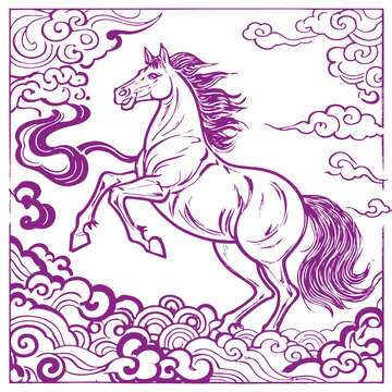 馬年生肖卡通素描線稿包裝設(shè)計(jì)底紋矢量圖