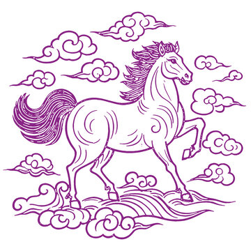 馬年生肖卡通素描線稿包裝設計底紋矢量圖