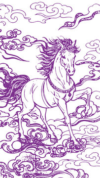 馬年生肖卡通素描線稿包裝設計底紋矢量圖