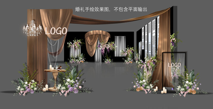 泰式咖色布幔小眾婚禮合影區(qū)
