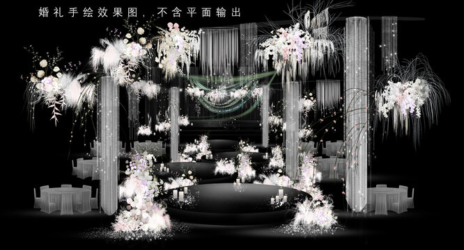 小眾夢幻白紫色線簾婚禮