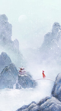 唯美古風(fēng)冬天大雪紛飛