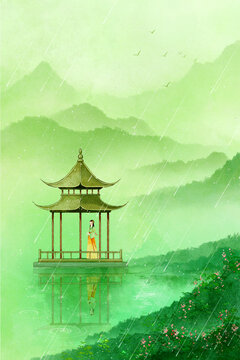 唯美古風(fēng)夏天亭子美人