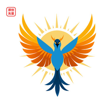 矢量插畫(huà)動(dòng)物簡(jiǎn)約展示鳳凰鳥(niǎo)