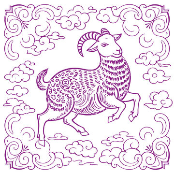 羊年生肖卡通素描線稿包裝設(shè)計(jì)底紋矢量圖