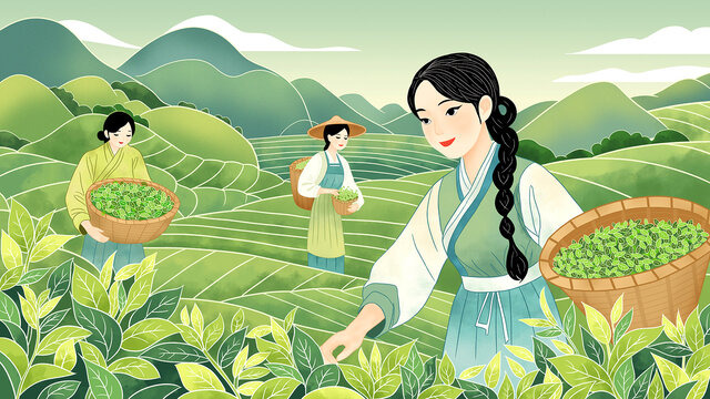 春日采茶插畫