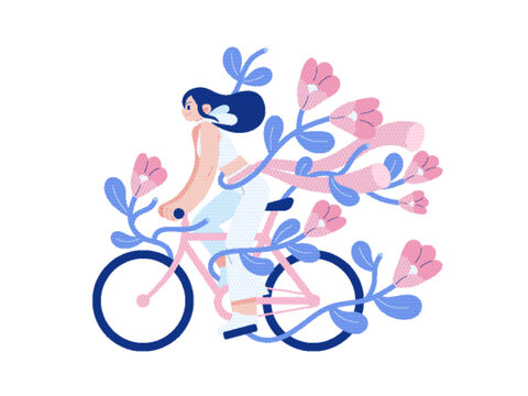 騎車的女性元素插畫